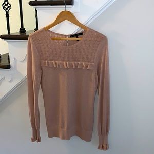 WHBM Pink Blush Sweater Mini Ruffle Thin Knit